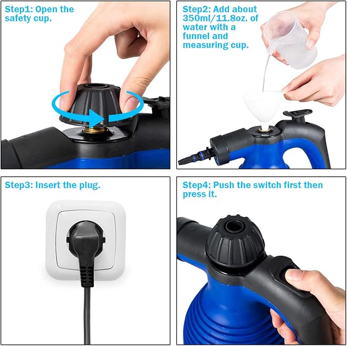 Goplus Handheld Pressurized Steam Cleaner with 9 Piece Accessories Multipurpose Steamer w/Safety Lock for Carpet Curtain Car Seat 1050W Portable Upholstery Steamer for Home Kitchen Bathroom(Blue)