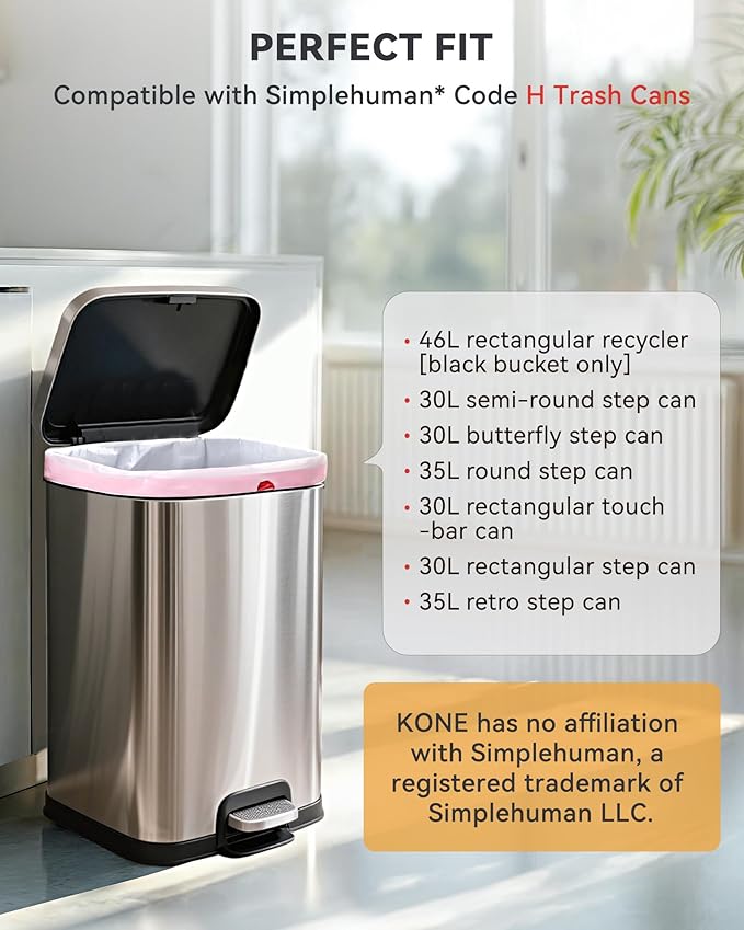 KONE Custom Fit Trash Bags Compatible with Simplehuman Code H 204 Count Drawstring Garbage Bags Dispenser Pack Trash Bin Liners For Kitchen Bathroom Home 35 Liter / 8-9 Gallon