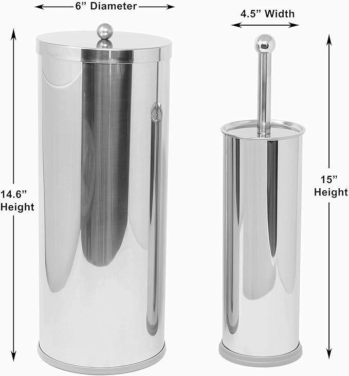 Stainless Steel Toilet Paper Canister and Toilet Brush Case Set (Set of 2)
