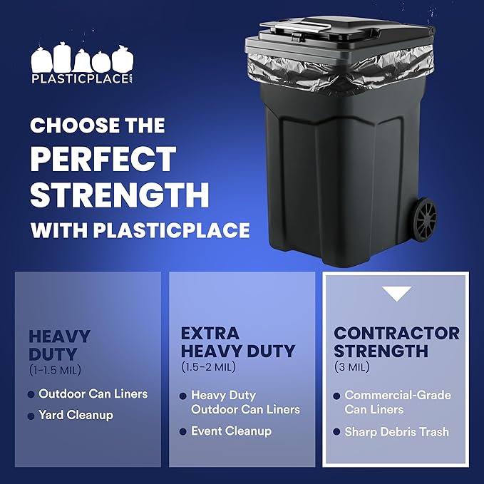 Plasticplace 65 Gallon Trash Bags │ 3.0 Mil │ Black Heavy Duty Garbage Can Liners │ 50” X 48” (50Count)