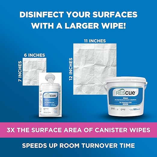 REScue One-Step Disinfectant Cleaner &amp Deodorizer Wipes for Vet Use – Cleaner for Kennels Litter Boxes Vet Offices Pet Grooming Surfaces – Extra Large 160-Count Wipes Bucket (4 Pack)