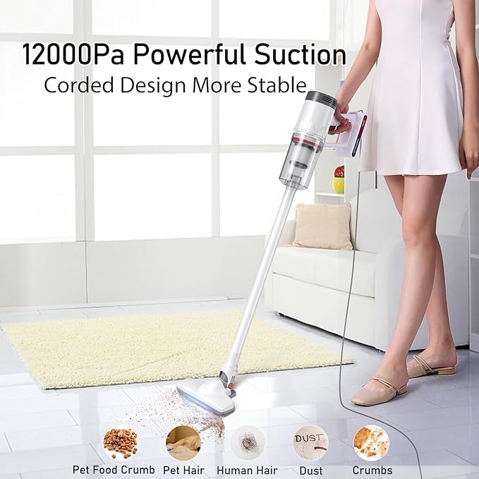Corded Vacuum Cleaner Handheld 5-in-1 Stick Lightweight Vacuum Broom Car Vacuum for Pet Hair Hardwood Floor Cat Litter Cleaning