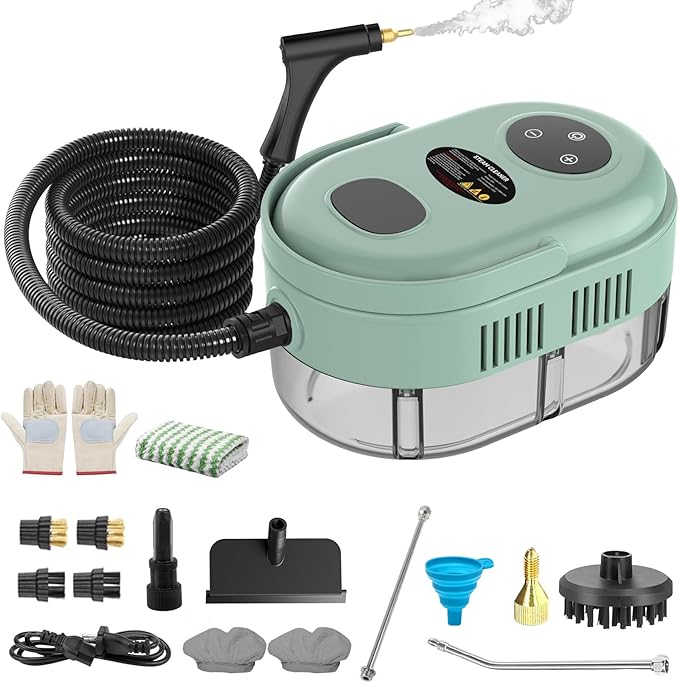Steam Cleaner Handheld 2500W Pressurized Heating Steamer for CleaningMulti-Purpose Steamer for Home Use with Water Tank Steam Cleaner for Dirt GreaseGroutTile FloorCouchCarGreen