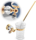 Gold Stainless Steel Toilet Brush with Crystal Toilet Brush Holder Set – Wall Mounted Holder Replaceable Head Decorative Space-Saving Design Bathroom Toilet Accessory Elegant Toilet Bowl Cleaner Set