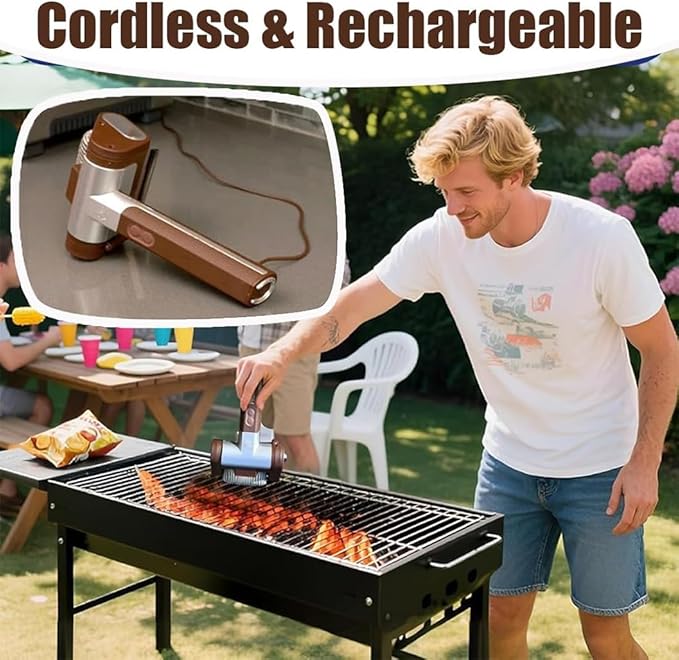 Electric Grill Cleaner Cordless Rechargeable Hair-Free Rotating Design 350 RPM High-Speed Cleaning Outdoor Camping Cleaning Tool