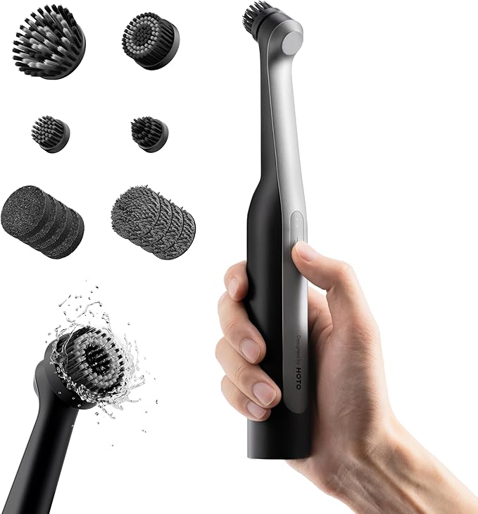 HOTO Wand™ Cordless Spin Scrubber Electric Rechargeble Grout Cleaning Brush IPX7 Waterproof Bathroom Scrubber 12 Replaceable Brush Heads Version Power Scrubber for Grout Tiles Corners Crevices