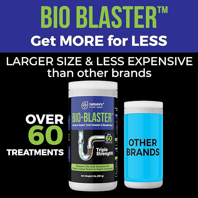 Enzyme Drain and Septic Cleaner and Friendly Bacteria Booster. Extra Large 2 lb. Deodorizes and Unclogs Pipes - Septic Tanks - RV Tanks-and More. No Caustic Chemicals! Dissolves Fats Oil and Grease.