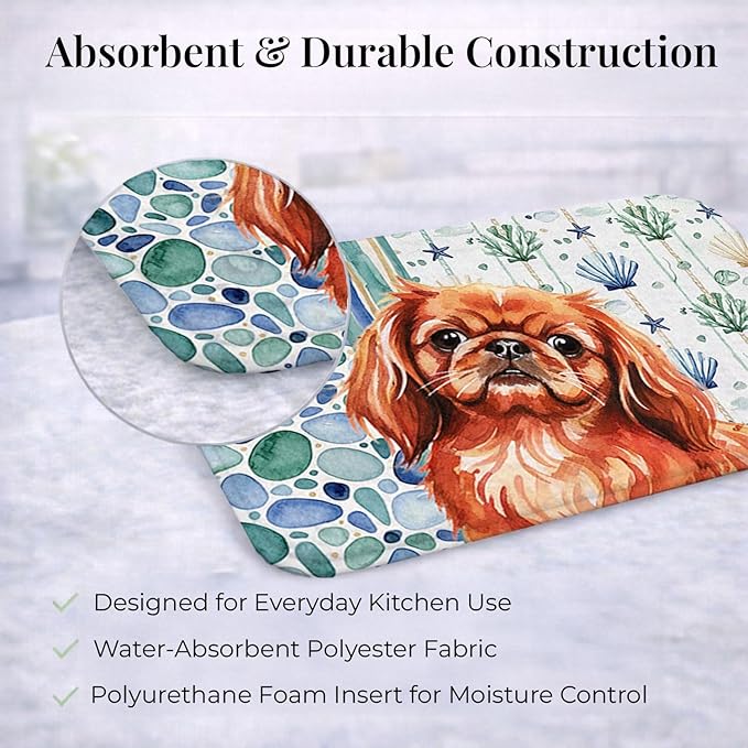Caroline's Treasures Red Pekingese Coastal Sea Glass Dish Drying Mat Absorbent Dish Drying Mat Pad for Kitchen Counter Dish Drainer Mat for Countertop 14 x 21 Multicolor