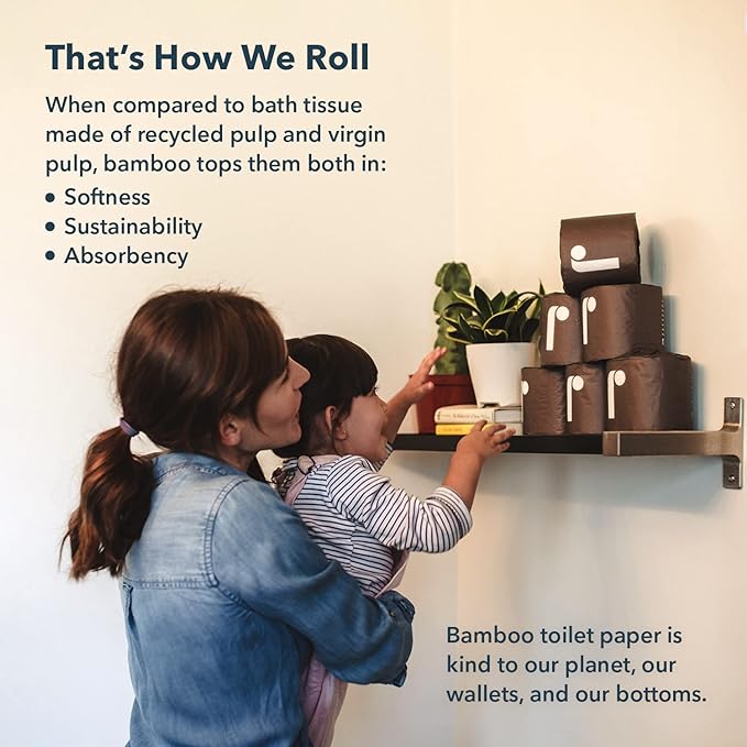 Reel Premium Bulk Bamboo Toilet Paper - 48 Rolls of Toilet Paper - 3-Ply Made From Tree-Free - Zero Plastic Packaging Septic Safe