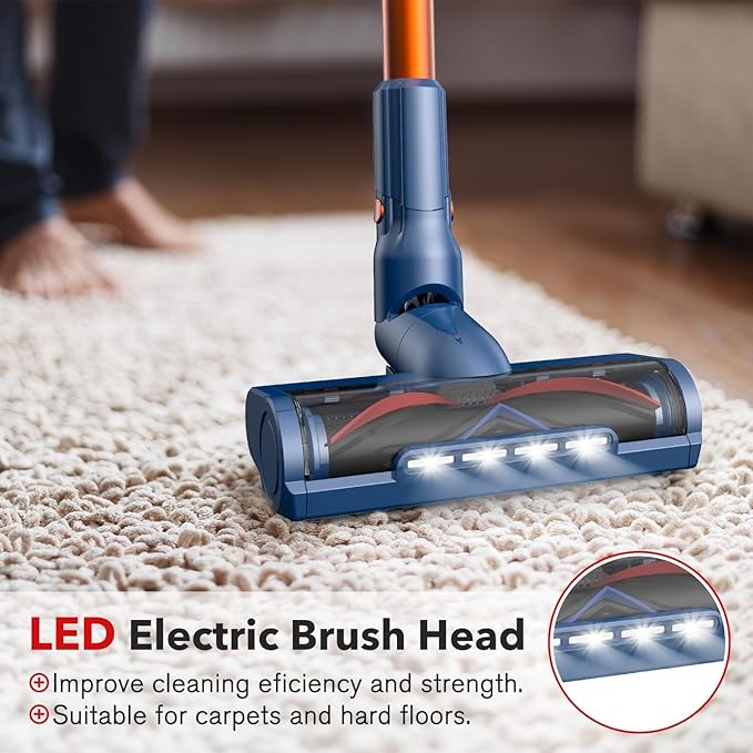 whall Cordless Vacuum Cleaner Upgraded Strong Suction Brushless Motor Cordless Stick Vacuum Cleaner Lightweight Handheld Vacuum for Home Pet Hair Carpet Hard Floor up to 55mins RuntimeBlue