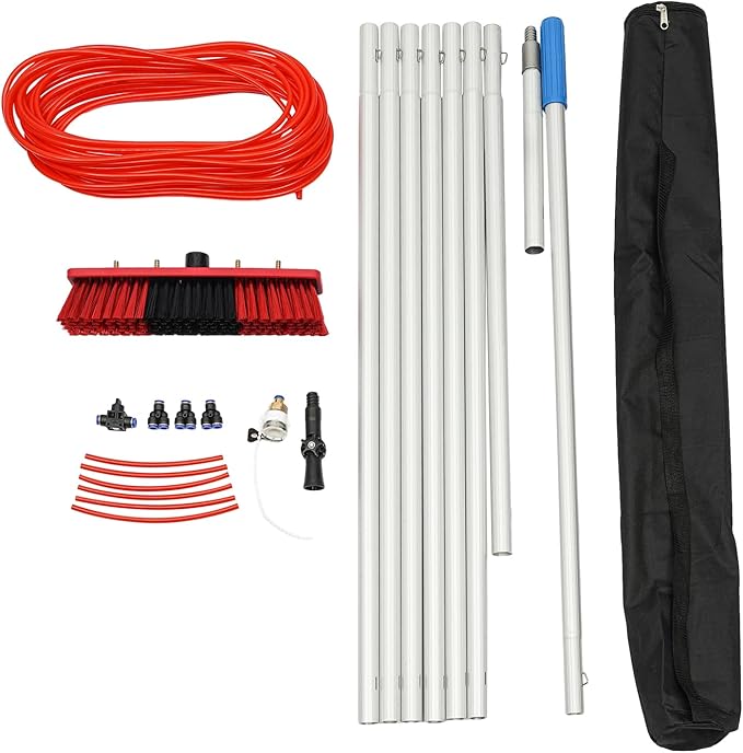 Window Cleaning Poles Water Fed Brush Window Solar Panel Cleaning Washing Pole w/ 20m Pipe Cleaning Extendable Telescopic Pole Water Fed Brush Spray Washer