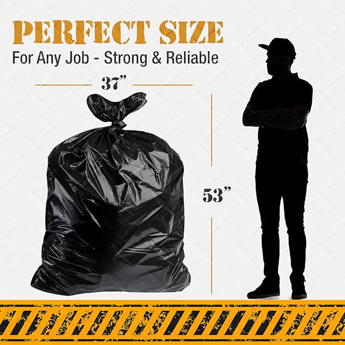 Extra Heavy Duty Black Contractor Garbage Bags 55 Gallon 50 Trash Bags Construction Grade 3 mil Made in USA
