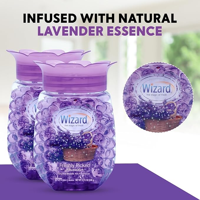 WIZARD Odor Eliminator Gel Beads - 12 oz Pack of 12 - Air Freshners For Bathroom. Rooms Per Areas and Car Freshner (FRESH LAVENDER)