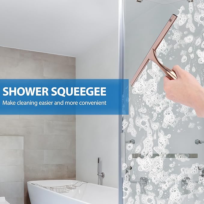 Stainless Steel Window Squeegee with Copper Silicone Handle Shower Glass and Mirror Cleaning Tool Household Bathroom and Car Cleaning Scraper