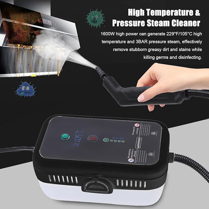 Generic Steam Cleaner Portable High Temperature Handheld Steam Cleaner with Brush Kit for Kitchen Hood Grill Furniture Bathroom Car (black)