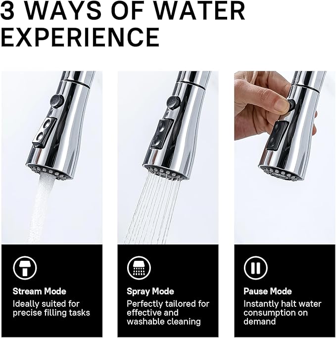 WEWE Sink Faucet Pull Down Kitchen Faucet with Sprayer Low Lead Commercial Modern Stainless Steel rv Farmhouse Kitchen Faucet Single Handle 1 or 3 Hole Kitchen Sink Faucet Polished Chrome