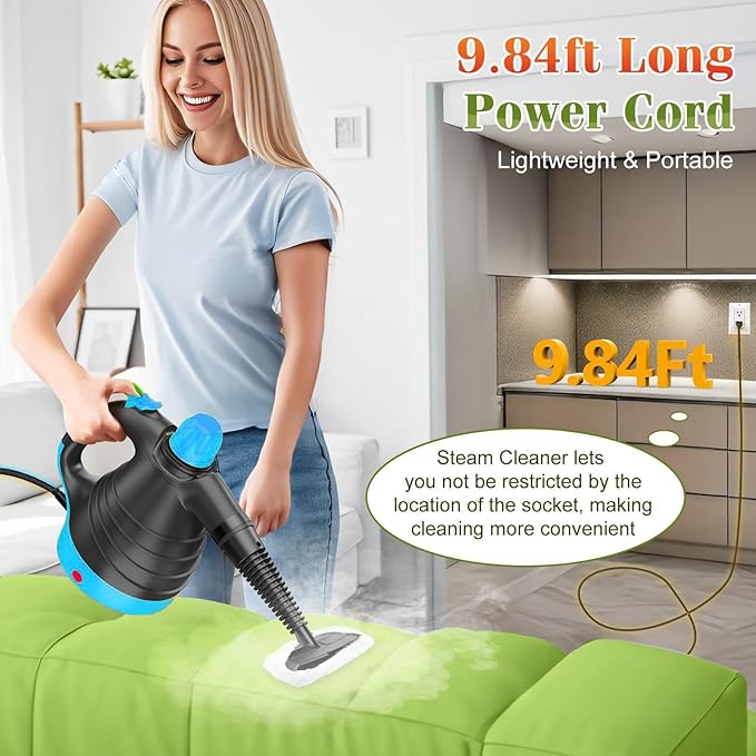 Deep Clean Steam Cleaner Fast Heating Efficient Cleaning Multi-Purpose Handheld Steamer for Cleaning Pressurized Multi-Surface Steam Cleaner for Home Car Upholstery Floor Grout Couch and Grease