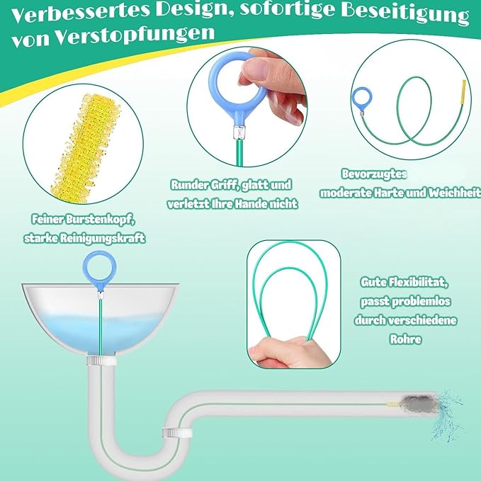 Drain Hair Block Expunger Tool Flexible PVC Pipe Cleanser for Bathroom Sink Shower Drain Unclogging Lacking Substances PVC Hair Clog Expunger
