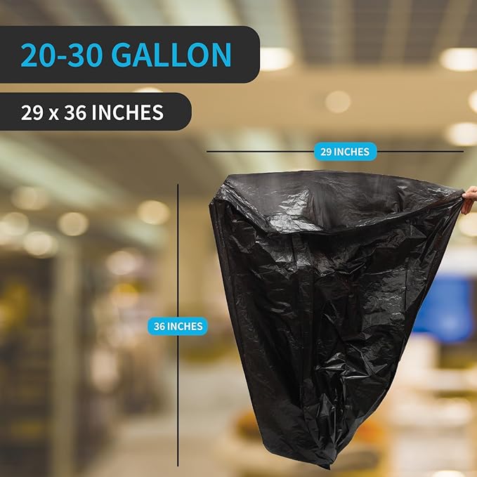 Black Trash Bag Heavy Duty 20-30 Gallon Bag for Kitchen and Bathroom Unscented 1.5 Mil Commercial Coreless Rolls Can Liner 29 x 36 Office/Industrial Use Easy-to-Use 100 Ct