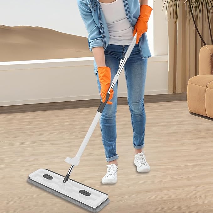 Rotating Floor Mop - Versatile Cleaning System Wide Lightweight Microfiber Material Living Room Cleaner Dormitory Dust Remover Garage Sweeping Tool | Flat Mop with Washable Pad for Apartment