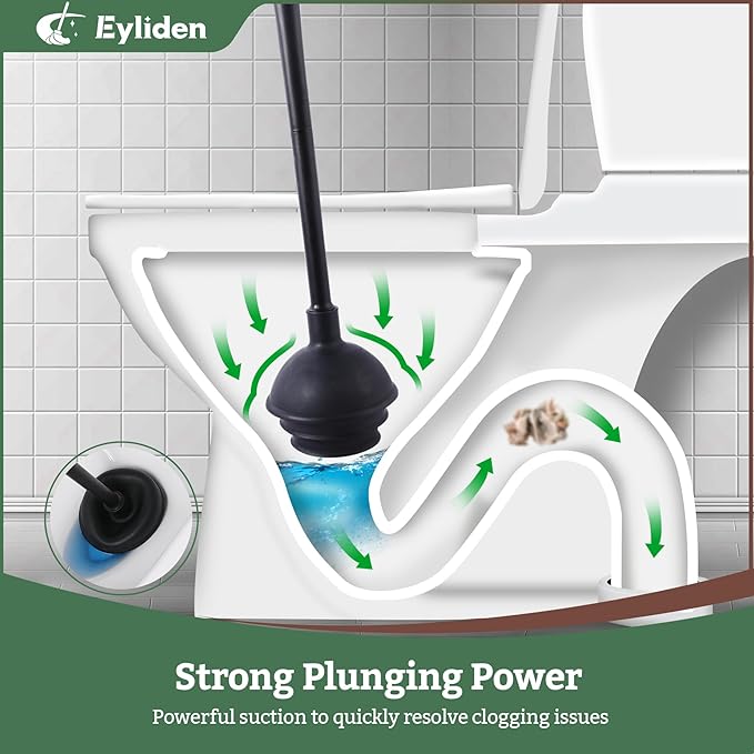 Eyliden Disposable Toilet Brush and Plunger Combo | 2-in-1 Toilet Bowl Wand Kit - 10 Count Pre-Soaked Refill Heads 3-Step Plunger Storage Holder - Compact Toilet Cleaning System (Black)