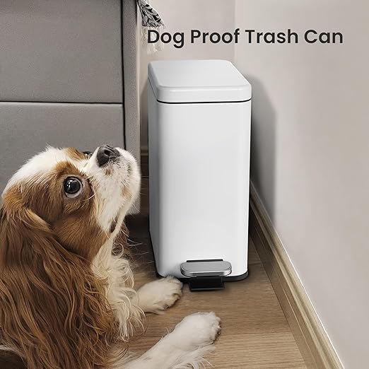 Cesun Bathroom Trash Can with Lid 2.6 Gallon Small Bathroom Garbage Can Soft Close Stainless Steel Waste Basket with Step Pedal for Bedroom Laundry Room Living Room Home Office Toilet RV White