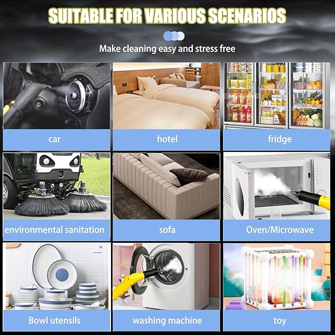 3000W Multi-Purpose High Temp Steam Washe 40s Fast Heat Up with 6 Accessories 3.5L High Pressure Steam Cleaner - Continuous Steam Output for Home Car range hood air conditioner (Blue)