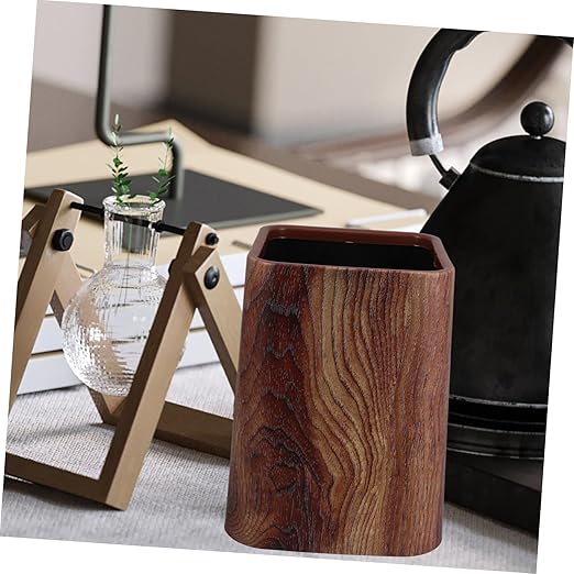 Wood Grain Plastic Trash Can Stylish Double Wastebasket for Home Office Kitchen and Bathroom Capacity Bin Hidden Bag Design