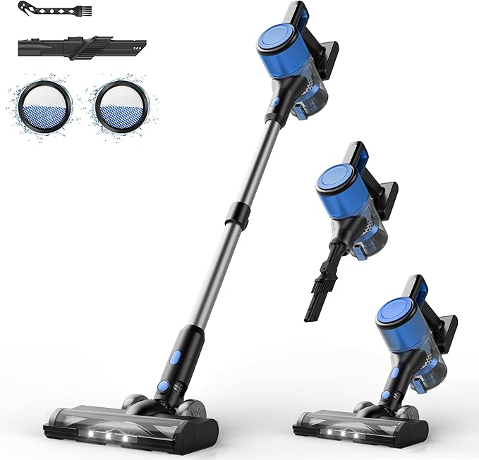 Cordless Vacuum Cleaner for Home - Lightweight Stick Vacuum Clean with Rechargeable Battery Max 45Mins Runtime 8 in 1 Handheld Vacuum for Hardfloor &amp Carpets Pet Hair Blue&ampBlack