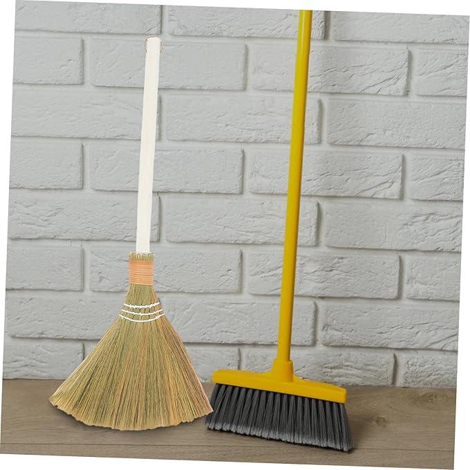 Zerodeko 2pcs Handmade Miscanthus Woven Broom Dustpan Asian Broom for Indoor Sweeping Soft Bristle Straw for Home Cleaning