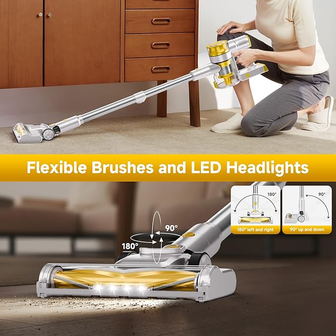 Cordless Vacuum Cleaner 35Kpa Vacuum Cleaner for Home 45Mins Stick Vacuum with LED Display Anti-Tangle &amp Wall Mount Charging 6 in 1 Lightweight Vacuum for Hard Floors Carpet Pet Hair