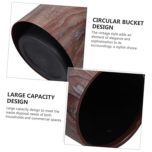 Uonlytech Imitation Wood Grain Trash Can No Lid Plastic Waste Basket Lightweight Bathroom Kitchen Indoor Garbage Bin with Elegant Vintage Design