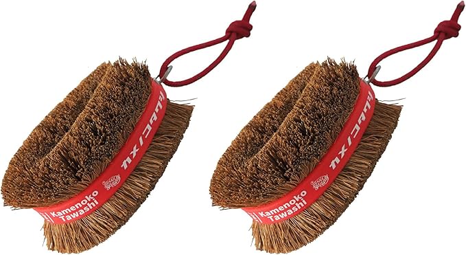 Natural Palm Tawashi OBI - Set of 2 - Red - Premium Coconut Fiber - Scrubber for Cleaning Kitchen Bath and Shoes - Made in Japan