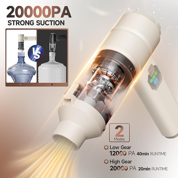 Car Vacuum Handheld Car Vacuum Cleaner Cordless with Brushless Motor 20000PA Suction High Power Rechargeable Vacuum Cleaner &amp Air Duster 4-in-1 Portable Mini Hand Vacuum Blower with LED Display
