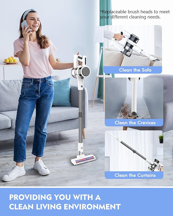 Cordless Vacuums Detachable Parts Stick Vacuum (Pearl White)
