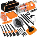 Viewsun Car Cleaning Kit Orange 17pcs Car Interior Detailing Kit with High Power Handheld Vacuum Detailing Brush Set Windshield Cleaner Cleaning Gel Complete Auto Accessories for Women Men Teens