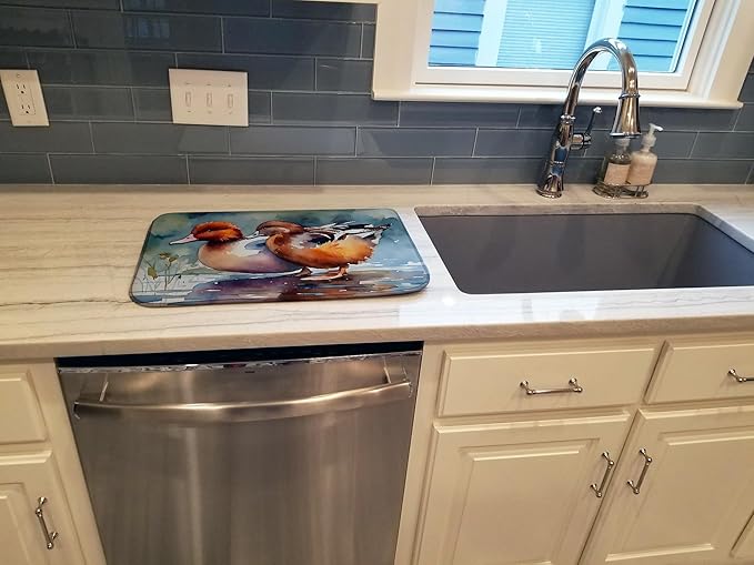 Caroline's Treasures DAC3264DDM Redhead Duck Dish Drying Mat Absorbent Dish Drying Mat Pad for Kitchen Counter Dish Drainer Mat for Countertop 14 x 21 Multicolor