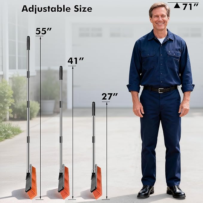 24 Push Broom Heavy Duty Outdoor Commercial Broom for Cleaning with 55 Long Handle and Stiff Bristles for Driveway Garage Yard Patio Warehouse Concrete Floor CleaningOrange