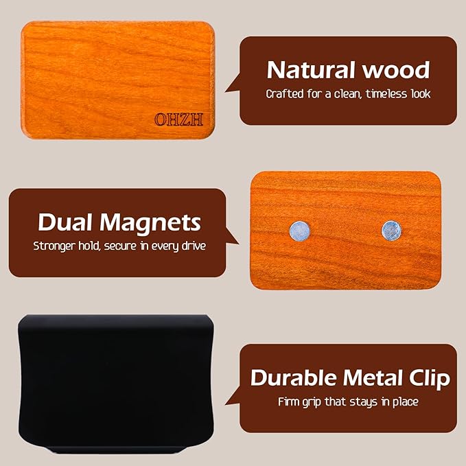 Car Air Freshener-The Original Wood Air Freshener-Car Odor Eliminator for Visor Clip-Long Lasting ScentVehicle Scent Diffuser for Truck &amp SUV-Pack of 4 (Teak-Amber-Cabana-Grove) INCLUDED 2 CLIPS