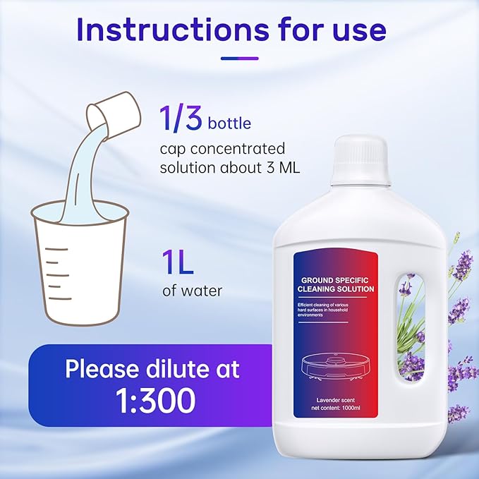 Lavender Floor Cleaning Solution 1L Compatible with Dreame Wet &amp Dry Vacuum and Robot Residue &amp Streak FreeSuitable for All Robot Vacuum Cleaners and Wireless Wet Dry Dual-Use Vacuum Cleaner