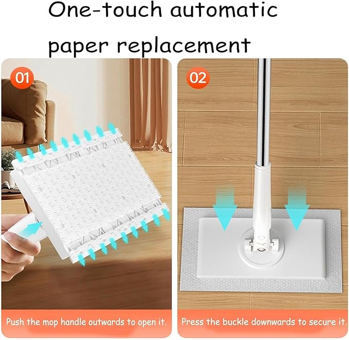 2026 Upgraded Snap Grip Mini Mop Zero Touch Mini Mops Cloth Changing Mini Mop with Automatic Hands Free Push Pull Handle Retractable Disposable Dust Mops(2PCS+20CLOTHS)