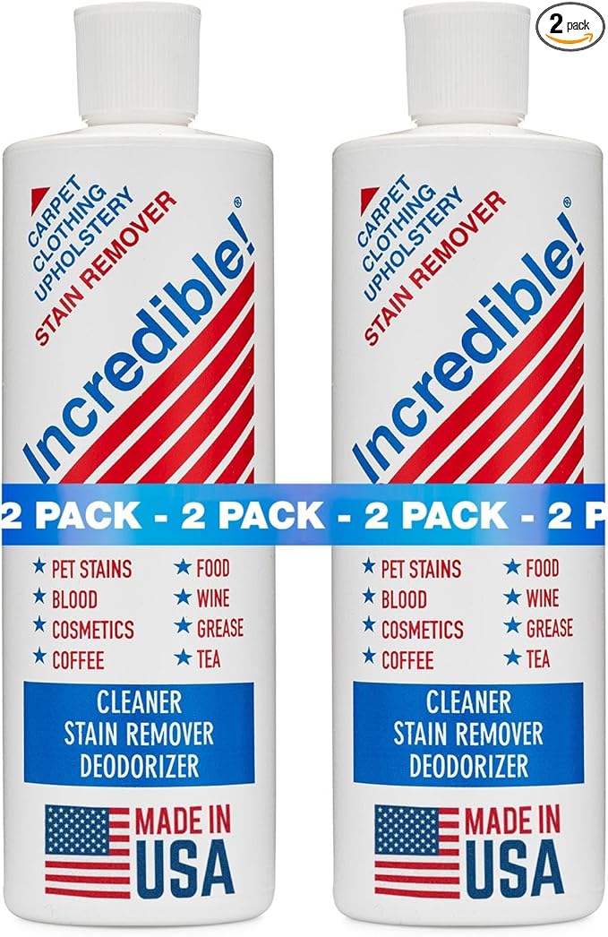 INCREDIBLE! Stain Remover - Instant Spot Remover For New and Old Stains - Blood Red Wine Coffee Urine Cosmetics Pet Stains and Odor Eliminator - Carpets Mattress Laundry 16.oz (2 Pack)