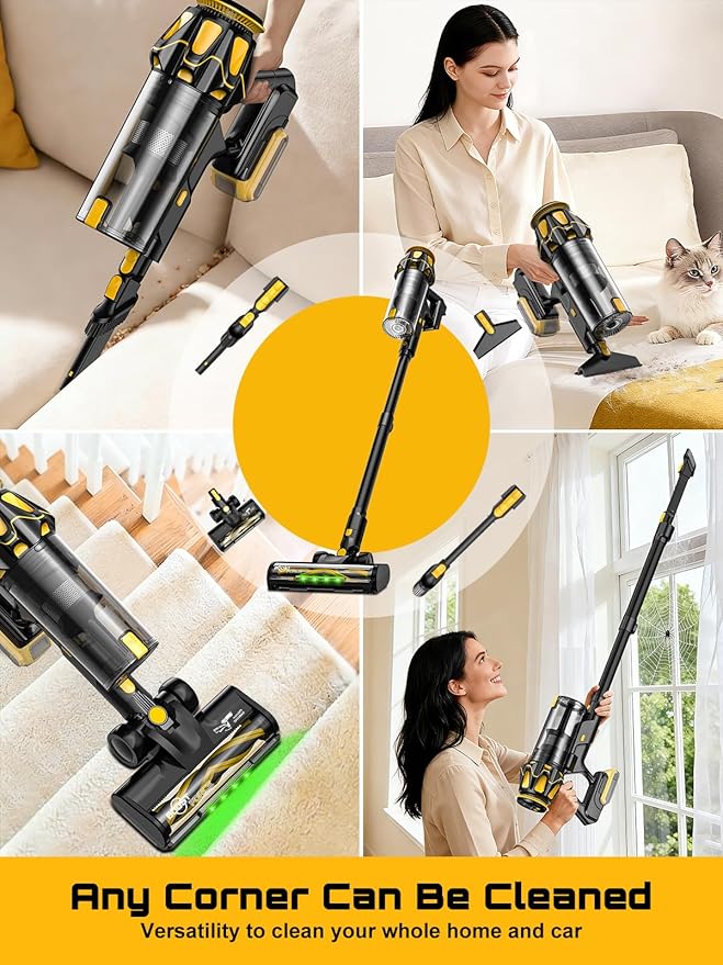 Cordless Vacuum Cleaner for DeWalt 20V Battery 45KPA 400W Vacuum Cleaners for Home Self-Standing Stick Vac w/LED Display Anti-Tangle Lightweight Vacuum for Carpet Floor Car(Battery Not Included)