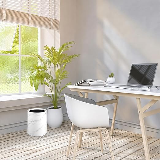 Marble Pattern Wastebasket Lidless Trash Can Opening Garbage Container for Bedroom Bathroom Kitchen Dormitory with Stable Structure and Modern Design