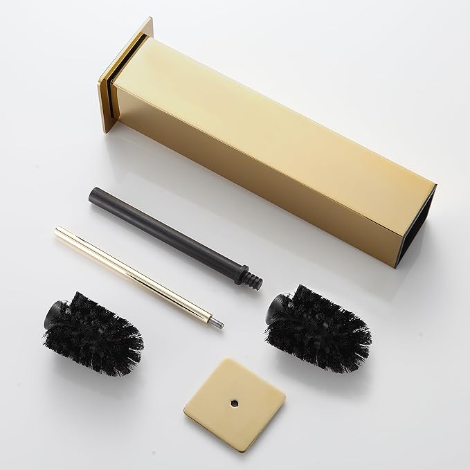 Gold Toilet Brush with Holder 304 Stainless Steel Toilet Bowl Brush Square Bathroom Cleaner Brush