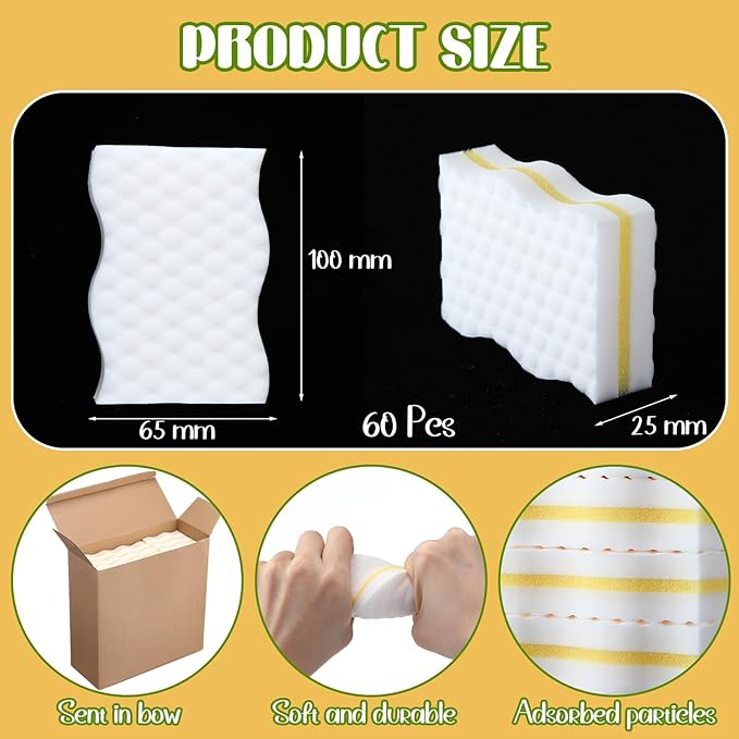 Magic Extra Durable Sponge Eraser 3 Layer Density Cleaning Pads in Bulk Thick More Lasting Sponge Eraser for Bathroom Kitchen Floor Bathtub Toilet Cleaner
