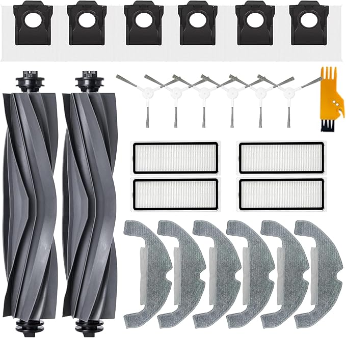 25 PCS Accessories for Dreame D10 Plus Gen 2 Robot Vacuum Cleaner Spare Parts 2 Rubber Main Brush 4 Filters 6 Mop Pad 6 Dust Bags 6 Side Brush1 Cleaning Tool
