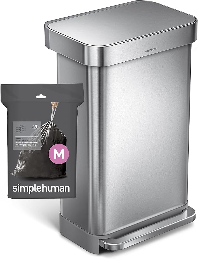 simplehuman Code M 100 Count Odorsorb Custom Fit Liners Drawstring Odor Absorbing Trash Bags One-by-One Mess-Free Dispense Extra Thick &amp Double Seamed 50% PCR Plastic 45 Liter / 12 Gallon