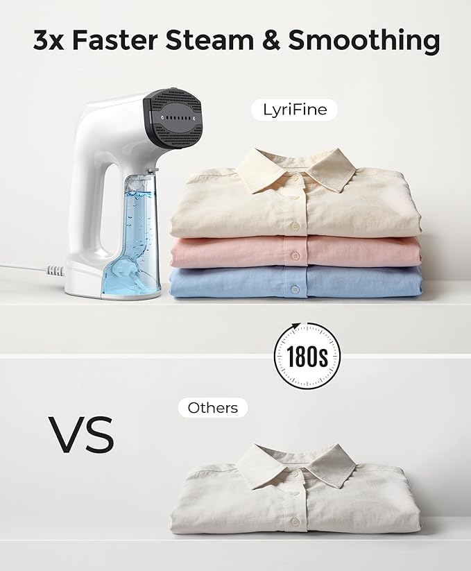 LyriFine Vacuum Steamer for Clothes 3500Pa Suction Clothes Steamer Handheld 2-in-1 Steamer&ampIron Garment Steamer 3 Modes&amp 360° Leak-proof Technology Fabric Steamer for Wrinkle Removal (for 1