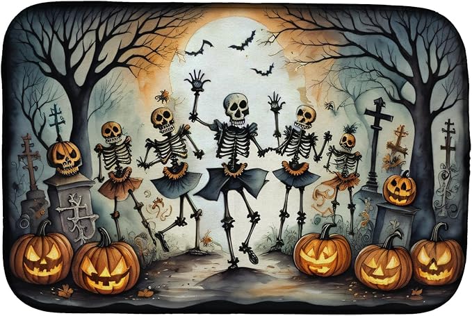 Caroline's Treasures DAC2235DDM Dancing Skeletons Spooky Halloween Dish Drying Mat Absorbent Dish Drying Mat Pad for Kitchen Counter Dish Drainer Mat for Countertop 14 x 21 Multicolor